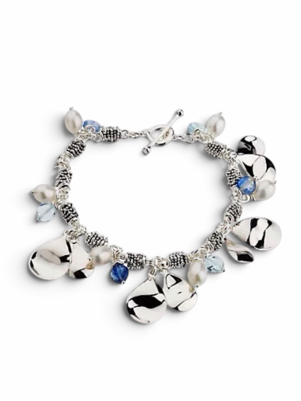 Michael Dawkins .925 Silver Pearl, Blue Topaz, Kyanite Petal Bracelet 7.5”